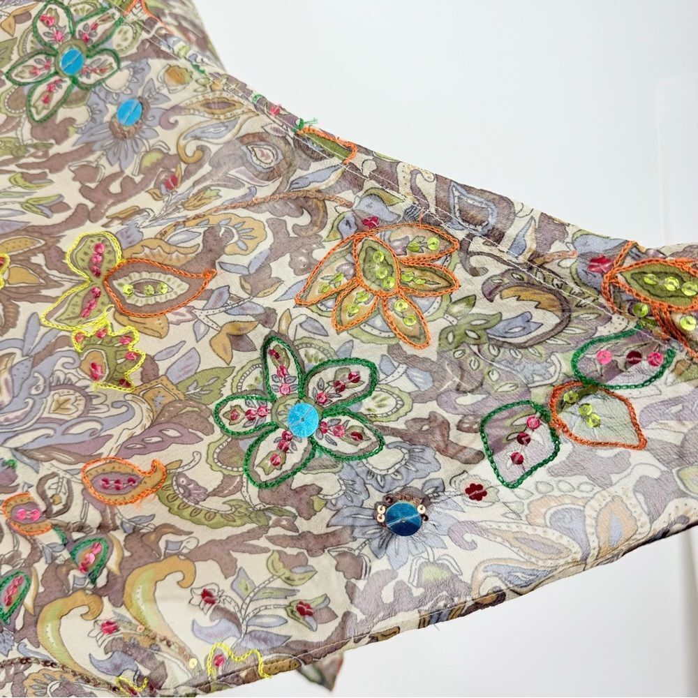 Strenesse Blue Brown Colorful Sequin Embroidered 100% Silk Paisley Floral Skirt - Picture 8 of 16